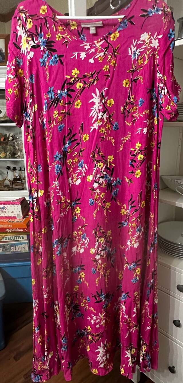 Woman Within Pink Floral 100% Rayon Maxi Dress Size L